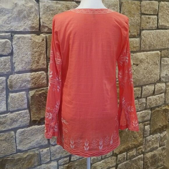 Monoreno coral with white embroidered blouse size small long sleeve & tie - Picture 6 of 7